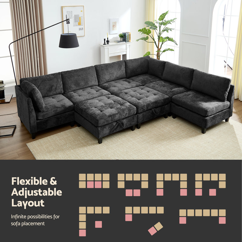 8-Piece Modular Sectional Sofa with Storage Ottoman, Modern Chenille Couch for Living Room, Versatile Configuration, Gray