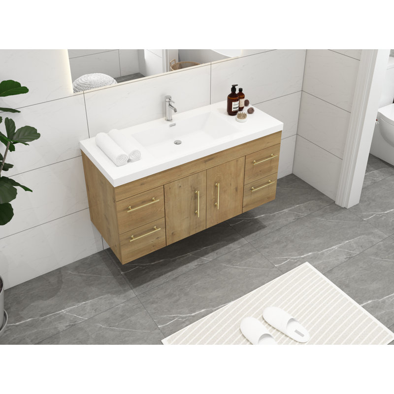 Meuble-lavabo mural simple 47 po Romer, Chêne, Or