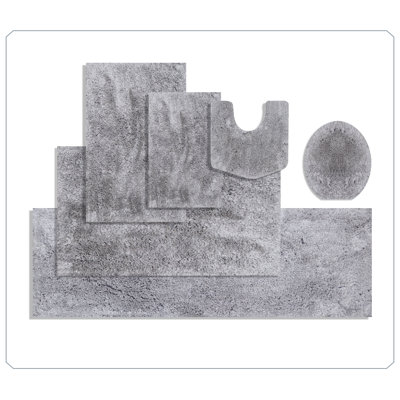 Grandeur 6-Piece Microfiber Bath Rug Set, Non-Slip Rubber Backing, Ultra-Absorbent, Machine Washable Bathroom Rugs for Shower, Tub, Toilet & Vanity, Quick-Dry Soft Plush Mats, Grey
