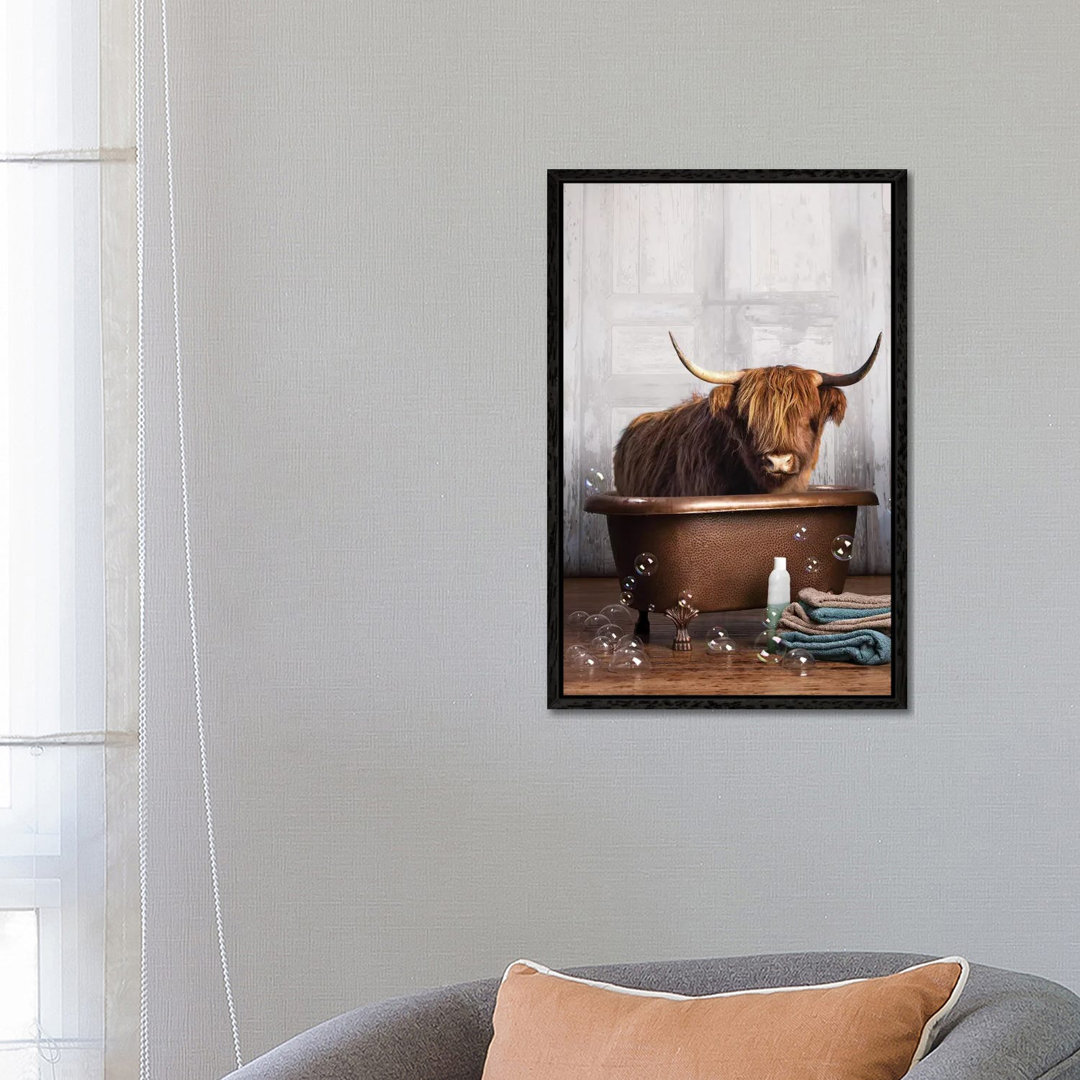Highland Cow In The Tub by Domonique Brown - Print on Canvas