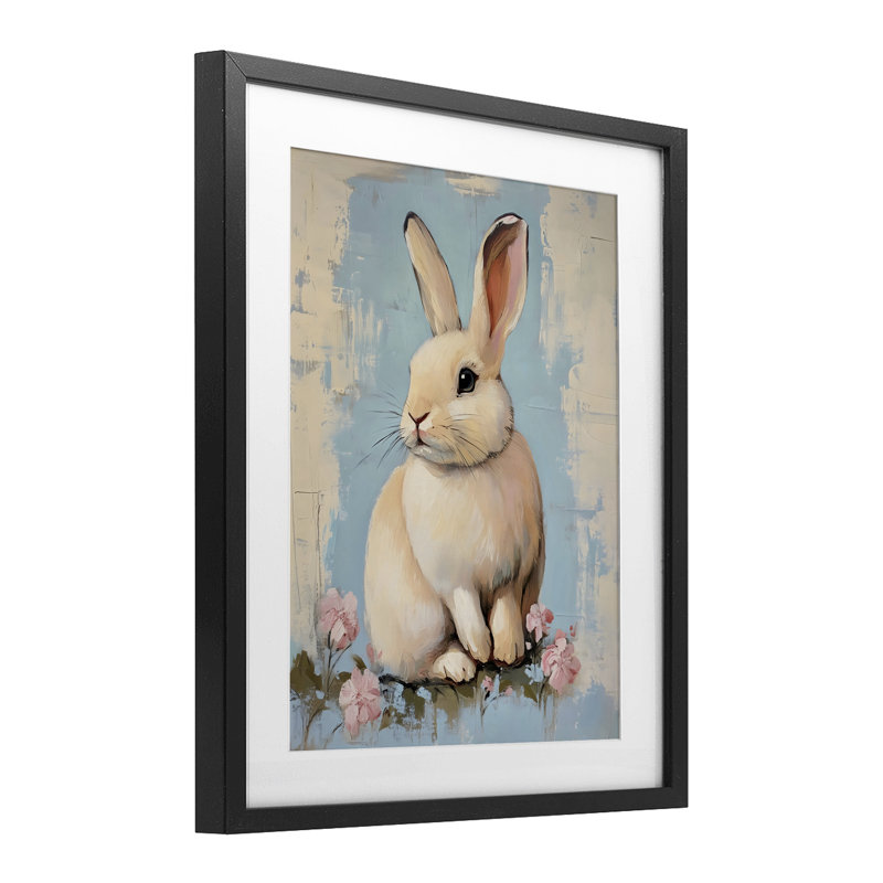 Lapin de Pâques pastel patiné, reproduction sous verre, design par Arlington Prints, Cadre noir minuit, H 21 po x l 17 po