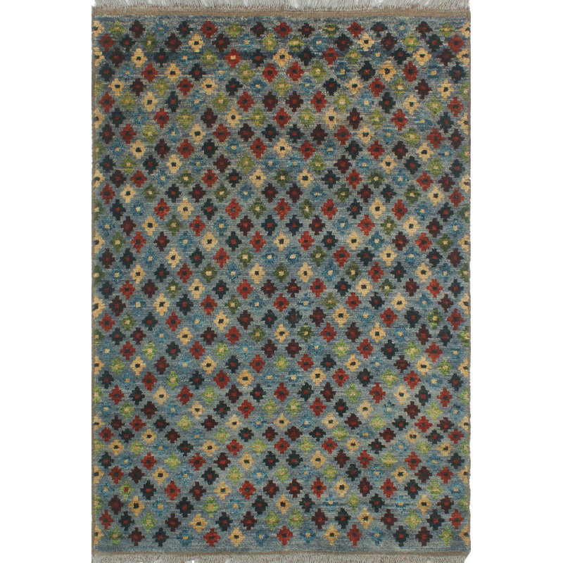 Tapis de zone en laine 3 pi 11 po x 6 pi noué la à la main one-of-kind Applewhite