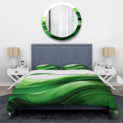 Green And White Fractal Waves I - Abstract  Fractal Duvet Cover Set