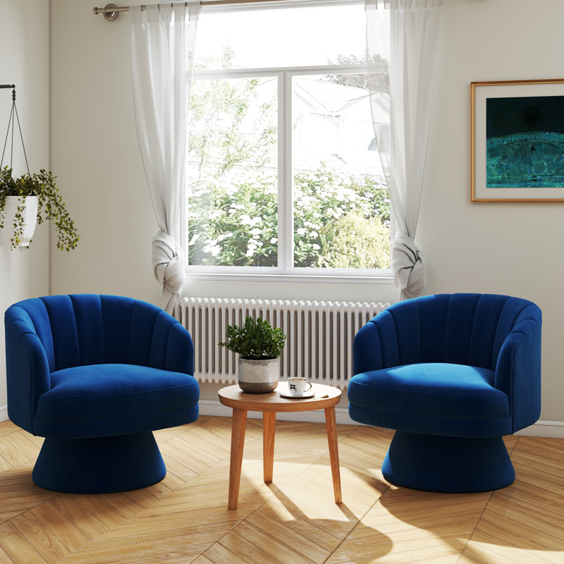 Murrow Velvet Swivel Barrel Chair(Set of 2), Navy Blue