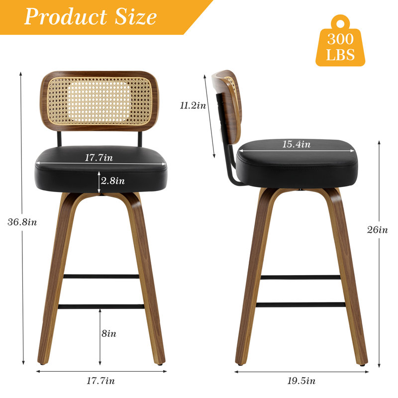 Lucania Swivel Upholstered Counter & Bar Stool, Counter Stool (26" Seat Height), Black, Brown