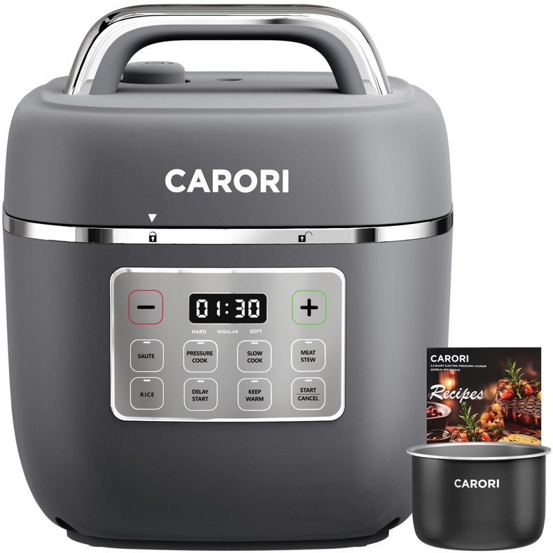 3Qt Gray Electric Pressure Cooker, 8-in-1 Compact Multi Cooker, Ceramic Nonstick Pot, 700W for Small Kitchen