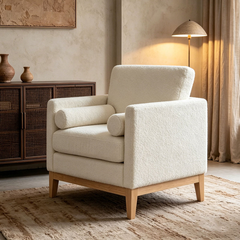 Fauteuil d'appoint 35,4 po, Ivoire - Pied naturel
