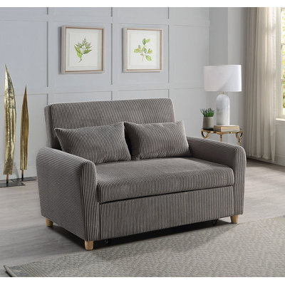 Justina 54"W Brown Corduroy Convertible Sleeper Loveseat