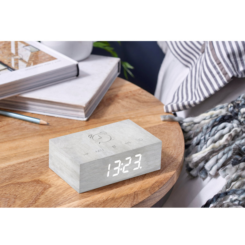 Digital Manufactured Wood Electric Alarm Tabletop Clock, White Birch