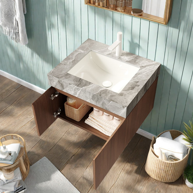 Meuble-lavabo flottant et lavabo, rangement de salle de bain moderne en contreplaqué 24 po