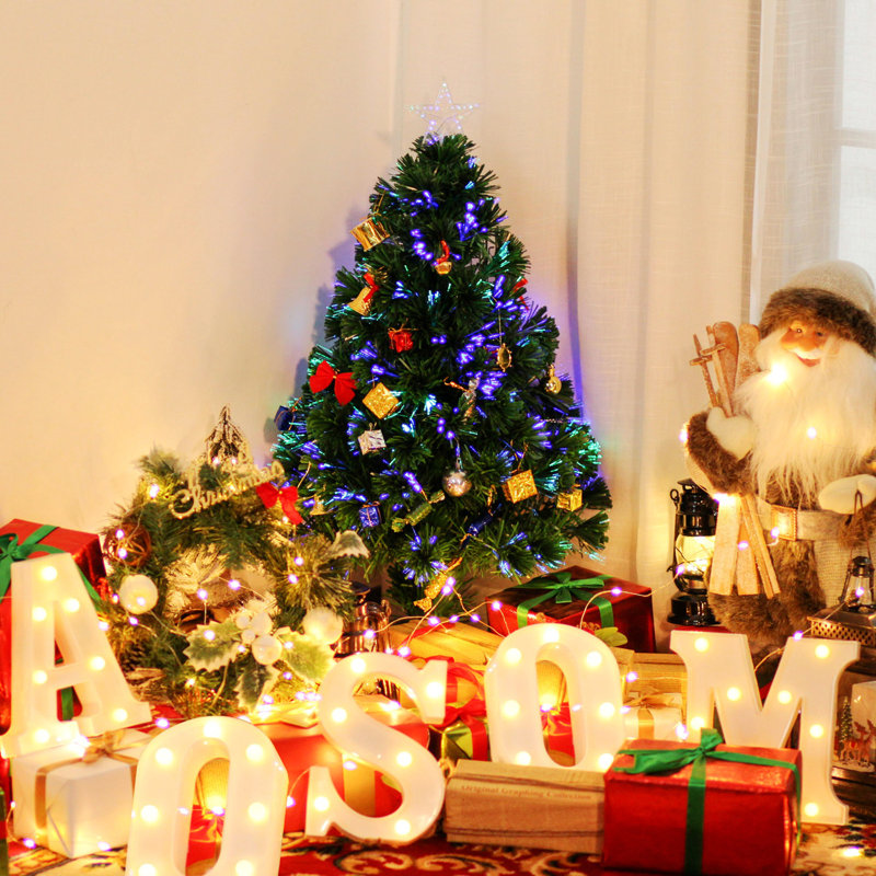 2.5Ft Tall Pre-Lit Douglas Fir Tabletop Artificial Christmas Tree With Realistic Branches, Fibre Optic LED Lights And 85 Tips