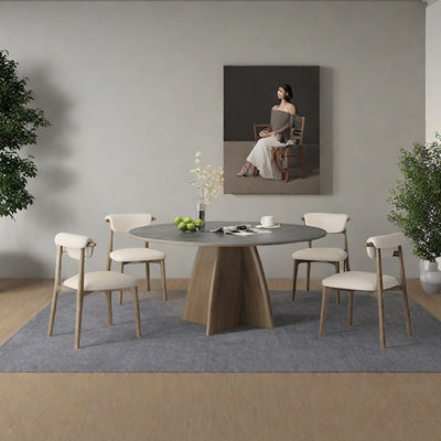 Gray sintered stone solid wood dining table set