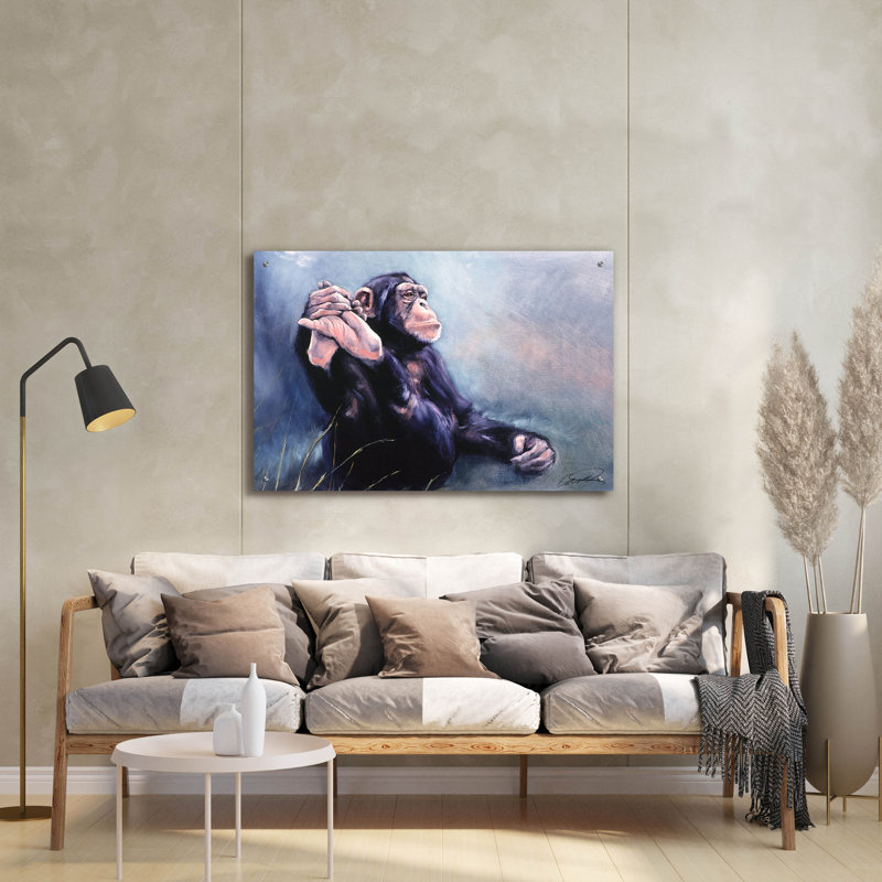 «C'est la vie Chimp» par Robert Campbell, art mural en verre acrylique, H 24 po x l 36 po x P 0,2 po