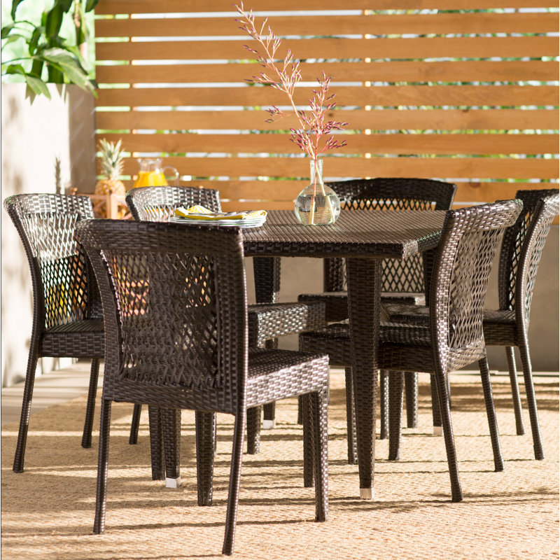 Aonna 6 - Person Wicker Patio Dining Set with Rectangular Table