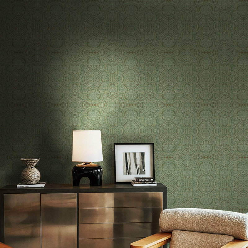 Rouleau de papier peint damassé dorée, Vert