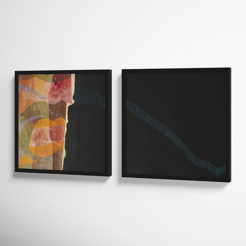 Delta Wave 1 & 2. Set Of 2 by Jacques Pilon, 16" H x 16" W x 1.25" D, Black Framed