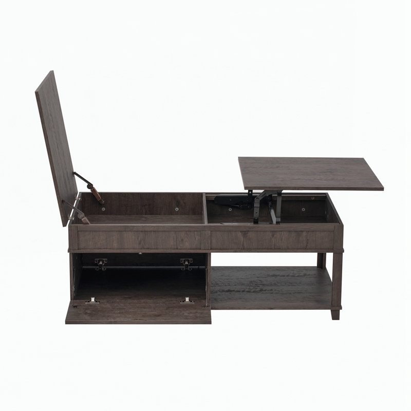 Table basse à plateau relevable avec compartiment caché, Brun antique