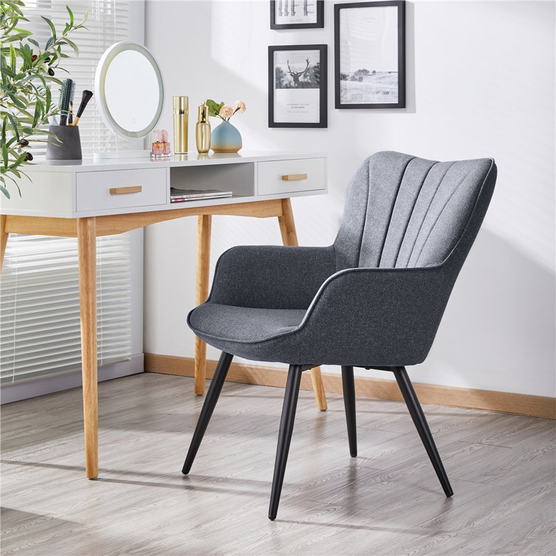 Color Upholstered Armchair, Black, Grey Linen