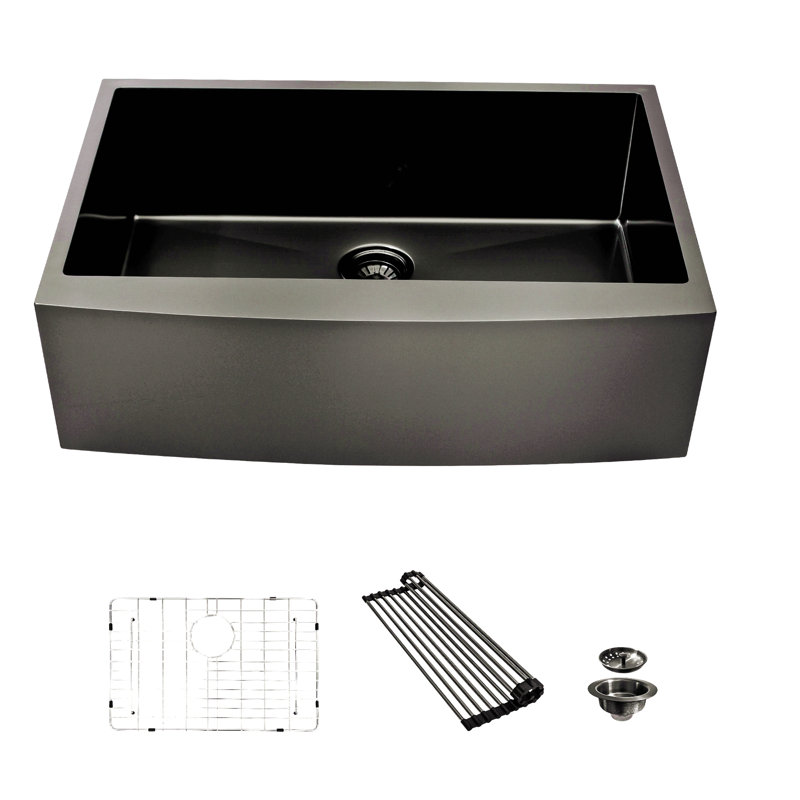 33 Gunmetal Black Farmhouse Sink - 33 Inch Kitchen Sink Stainless Steel 16 Gauge Apron Front Kitchen Sink, Stainless Steel