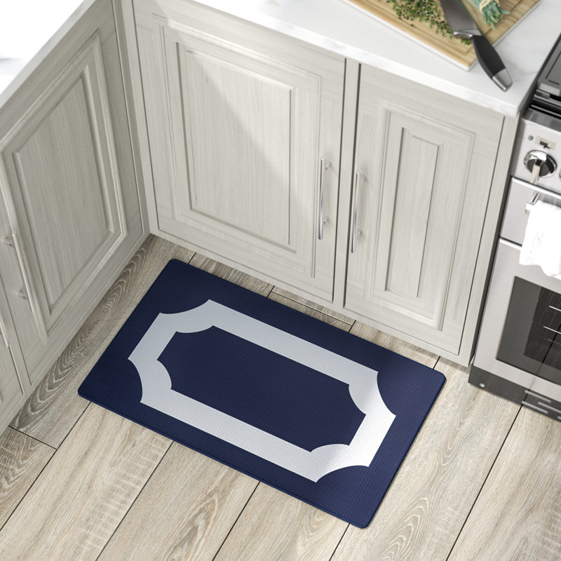 Duggins Geometric Anti-Fatigue Non-Skid Kitchen Mat, Navy