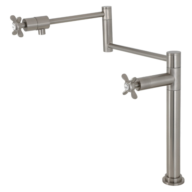 Kingston Brass Essex Two-Handle 1-Hole Deck Mount Pot Filler Faucet, Brushed Nickel