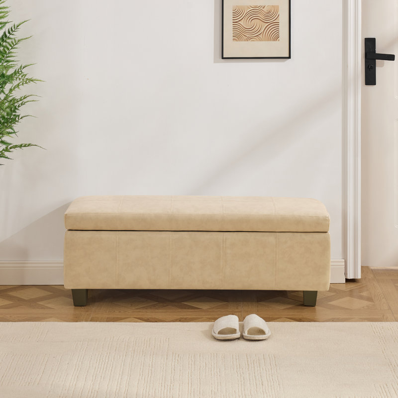 Repose-pieds de rangement rectangulaire avec charnière de sécurité Demingo, Blanc
