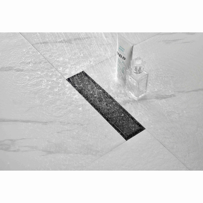 12 Inches Linear Shower Drain With Removable Cover, 304 Stainless Shower Drain Included Hair Strainer And Leveling Feet, Flange