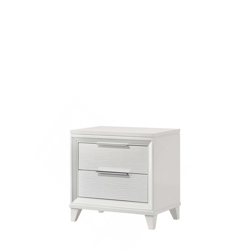 Table de chevet contemporaine à 2 tiroirs avec finition texturée 1pc seulement, White