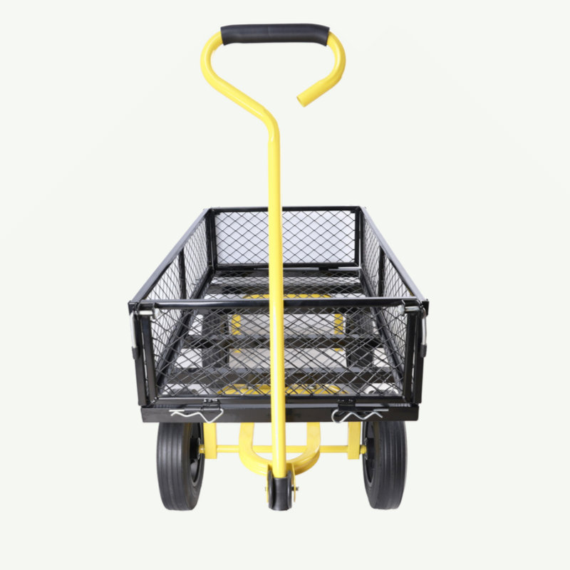 Black and Yellow Steel Garden Wagon with Solid Wheels