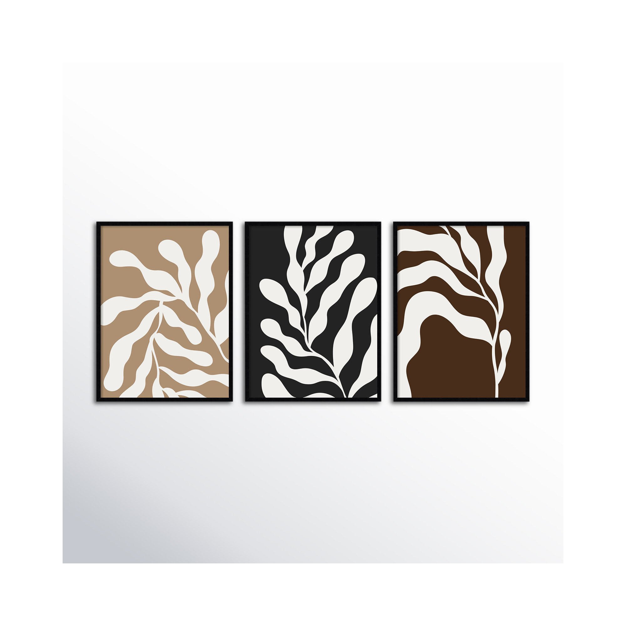 Retro Matisse Inspired Abstract Botanical - 3 Pieces by Erminia, Black, 80" W x 33" H