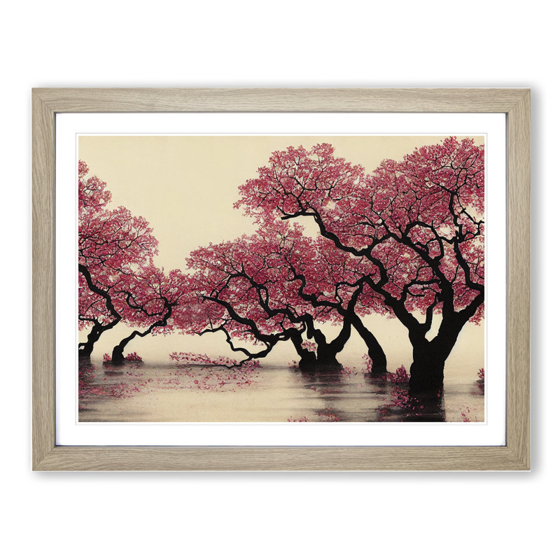 Thrilling Cherry Blossom Trees - Single Picture Frame Print, 34cm H x 46cm W x 2cm D, Oak Framed