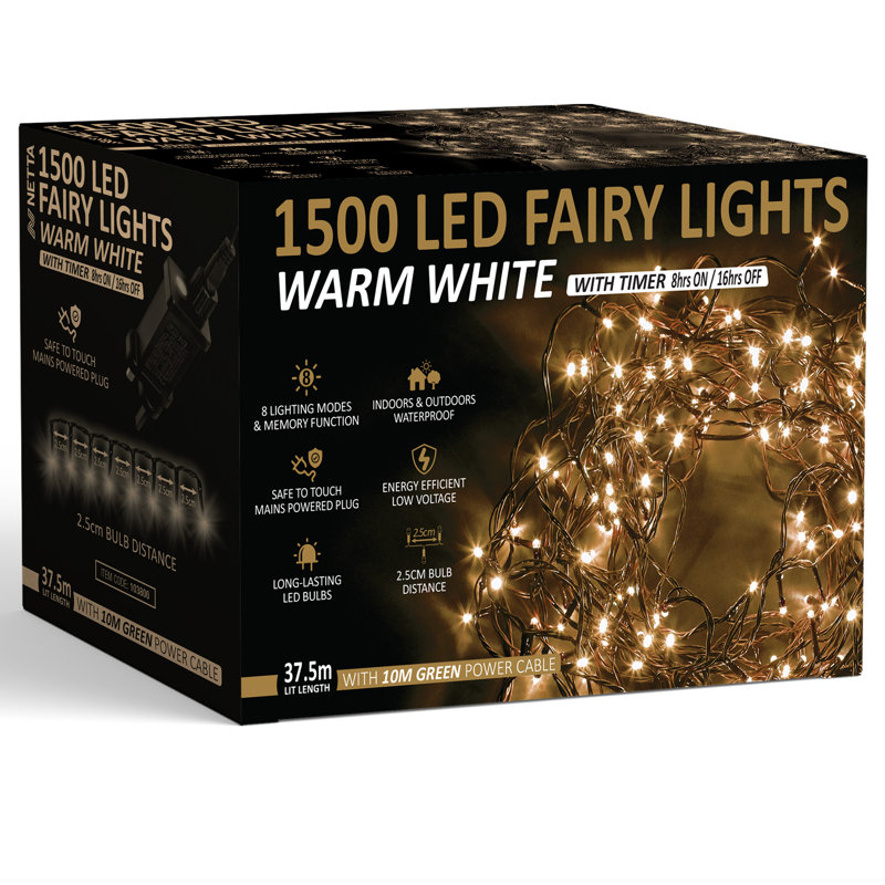 LED Christmas Tree Fairy String Lights - Plug In with Timer and Memory Functions, Warm White