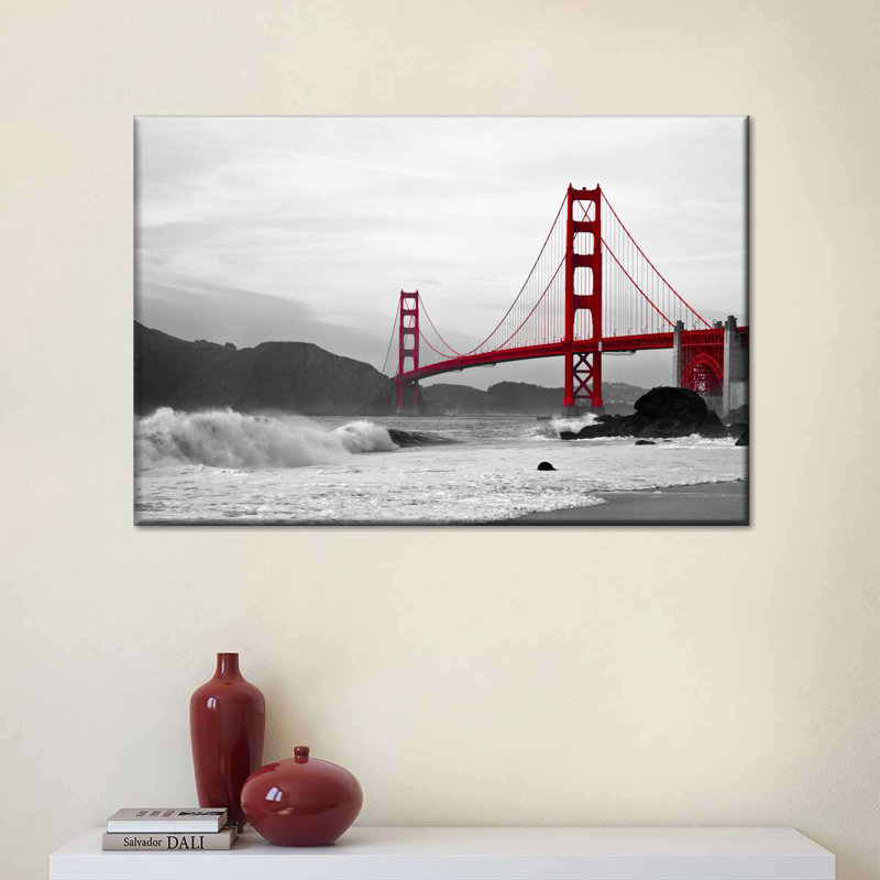 Impression sur toile Golden Gate Bridge Beach, L 26 po x H 39 po