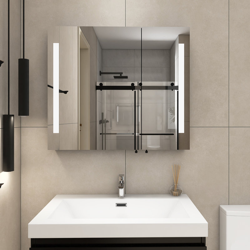 30 In. W. X 26 In. H LED Rectangular Iron Medicine Cabinet With Mirror