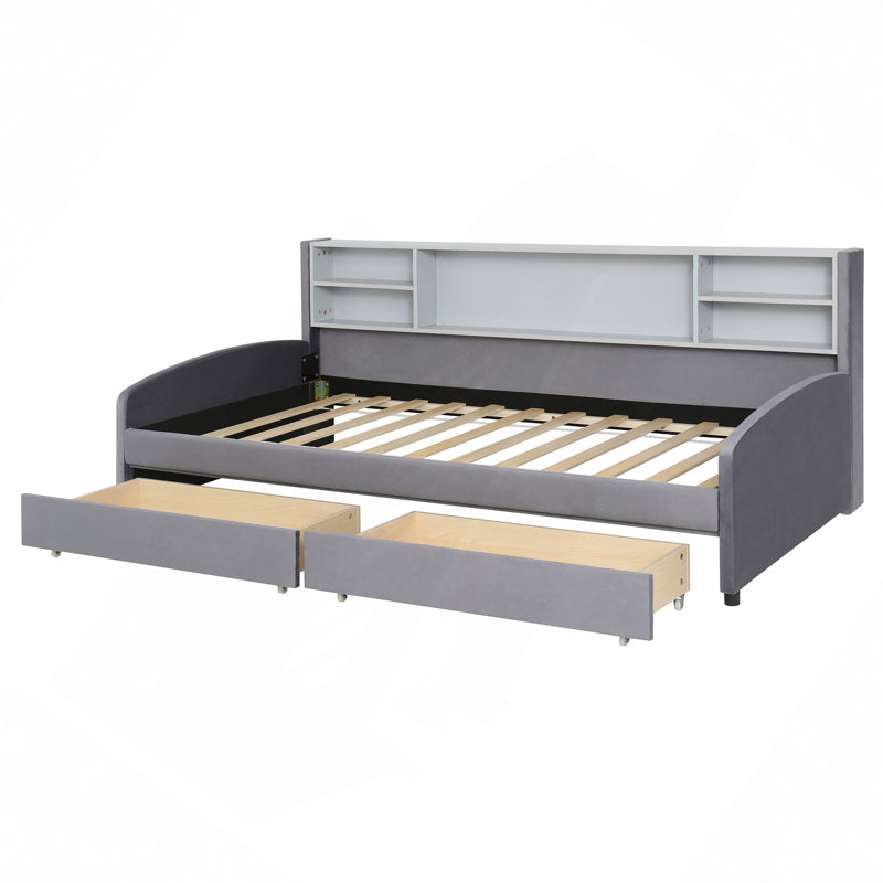 Lit plateforme tapissier avec rangement et tiroirs