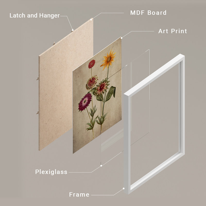 «Rustic Yellow Wildflowers Retra», reproduction d'art encadrée, affiches, salle de bain, petit art mural, Blanc / Blanc