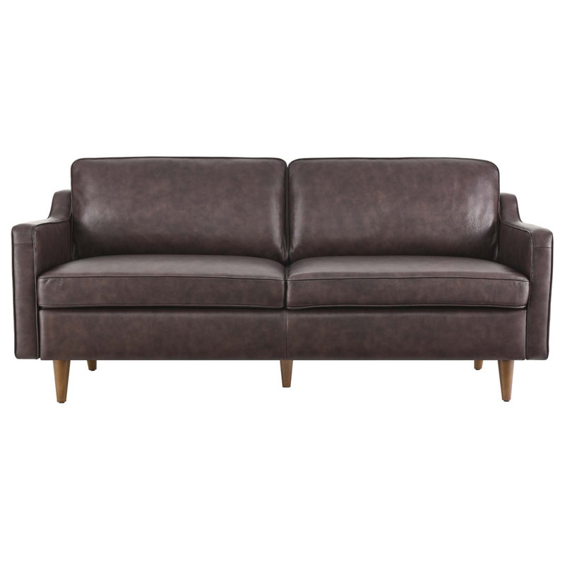 Modway Impart Mid-century Modern Top-grain Leather Sofa, Brown Genuine Leather