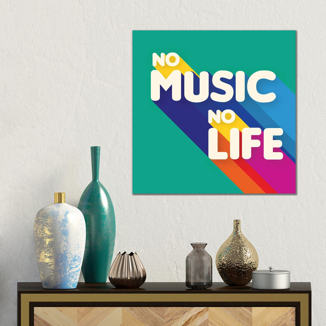 No Music No Life Rainbow Typography von Show Me Mars - Gallery-Wrapped Canvas Giclée on Canvas