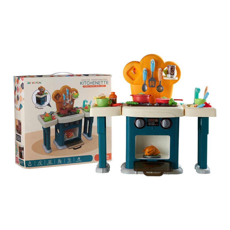 Kids Pretend Kitchen Playset with Sounds, Light and Play Food