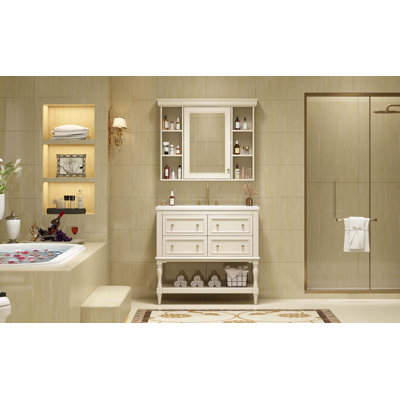 Ensemble de meuble-lavabo moderne avec tablette réglable, 4 tiroirs et armoire à pharmacie