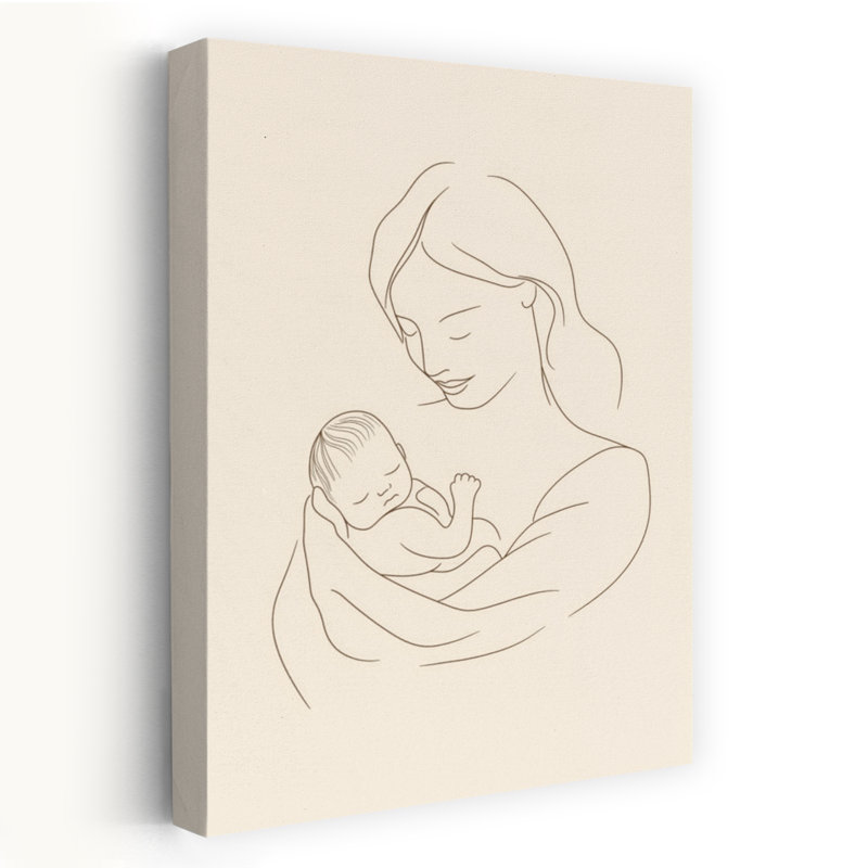 A Mother'S Gentle Embrace Delicate Minimalist Serene Wall Art Print by Mathieu - Wrapped Canvas Print, 152.4cm H x 101.6cm W