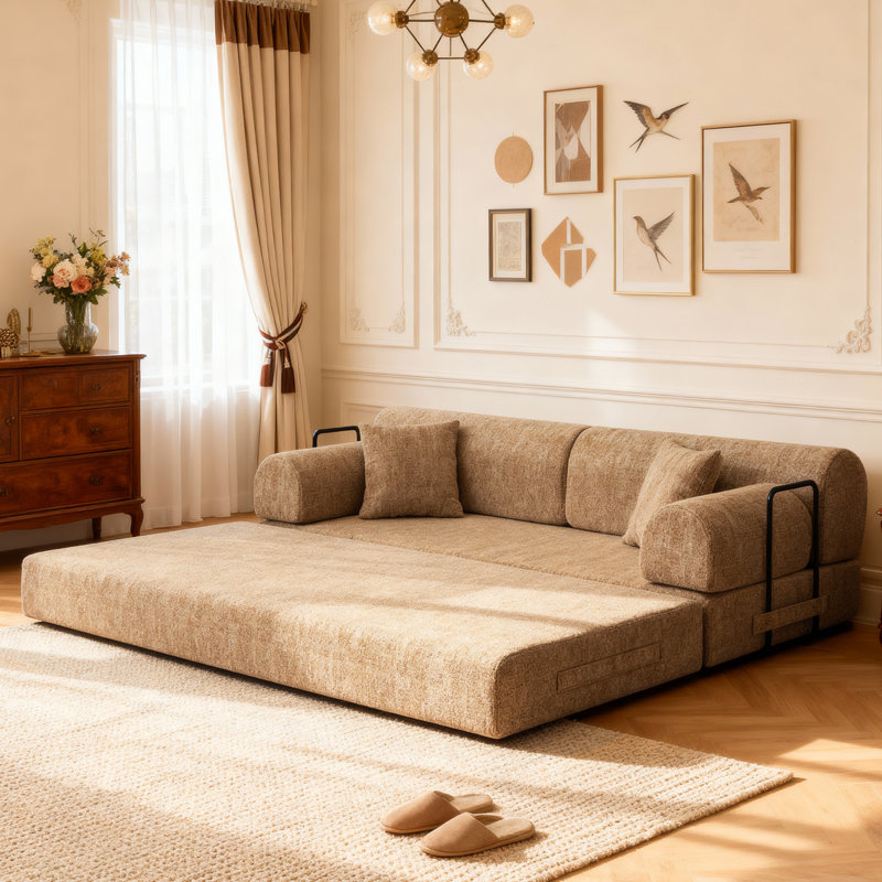 Canapé-lit en velours côtelé Boneless Convertible, Boucle ocre