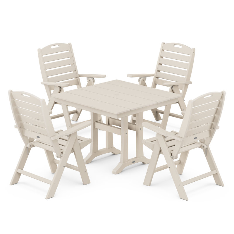 Nautical Folding Highback Chair 5-Piece Farmhouse Trestle Dining Set, Sand