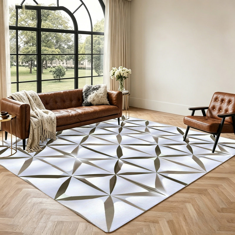 Geometric Pattern Area Rug, Modern Soft Plush, Stain Resistant Non-Slip Machine Washable Shag, Indoor Floor Mat for Living Room, Bedroom, Entryway, Home Office and Dining Spaces