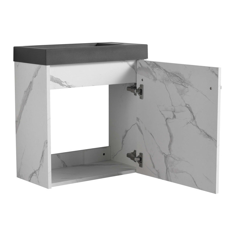 Meuble-lavabo flottant mural Charniece de 20 po avec lavabo en résine et porte d'armoire à fermeture en douceur