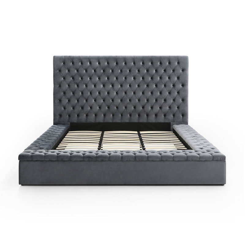 Lit plateforme tapissier Mikara, Gris, Très grand
