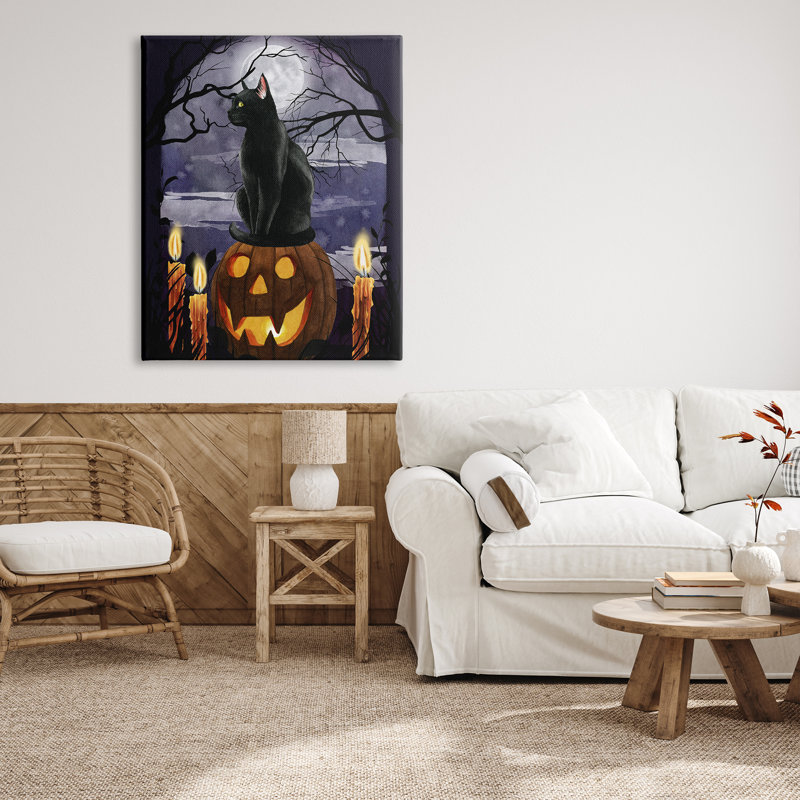 Jack-o'-lanterne pleine nuit d'Halloween pleine lune par Grace Popp - impression, H 48 po x l 36 po, Toile tendue