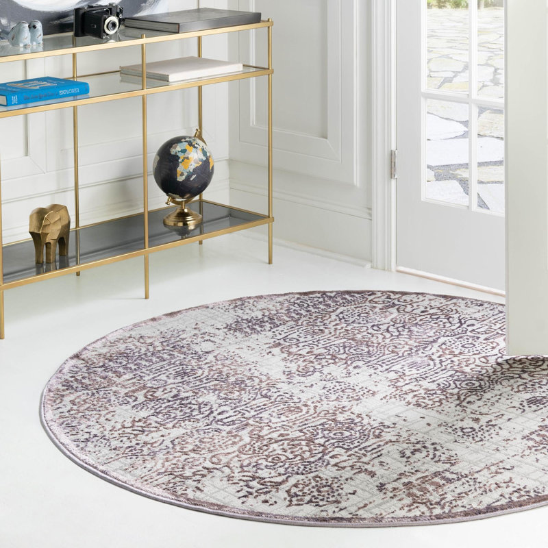 Tapis transitionnel Glencoe couleur lavande, Rond 5 pi 3 po