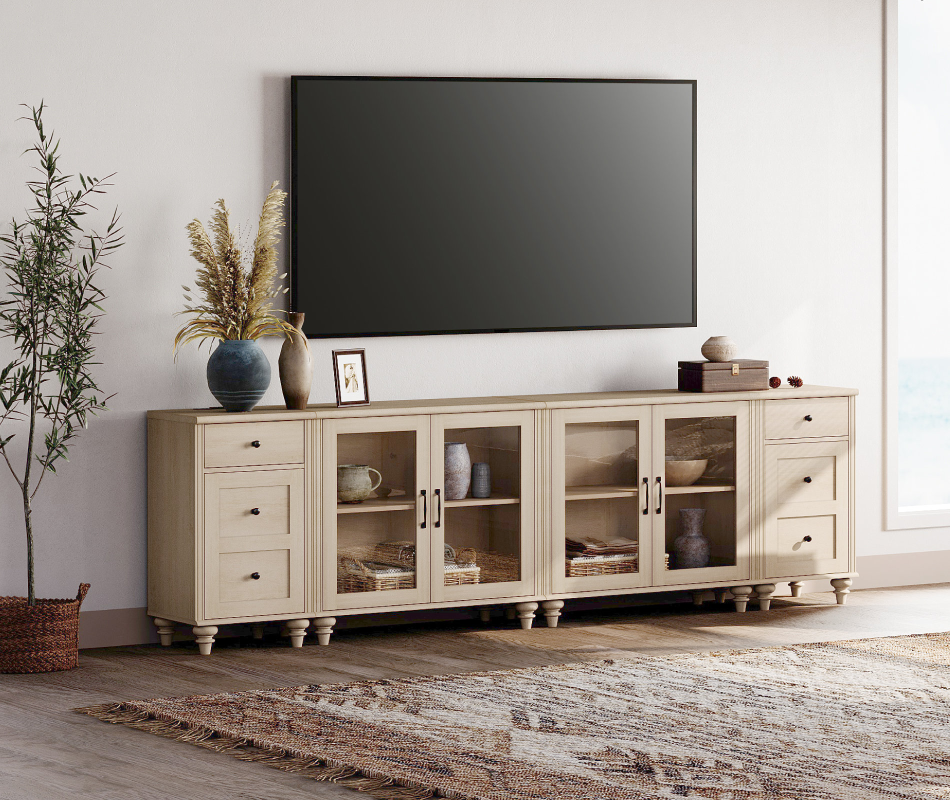 Red Barrel Studio® TV Stand For 100 Inch TV, Farmhouse Wood TV Cabinet ...