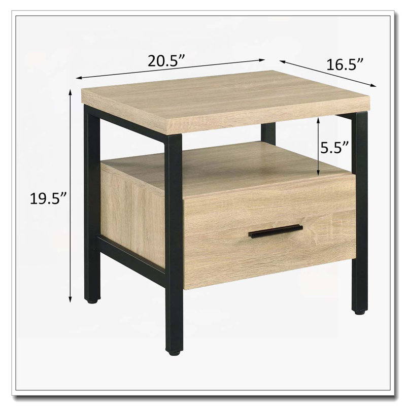 Oak and Black 1-drawer Accent Table